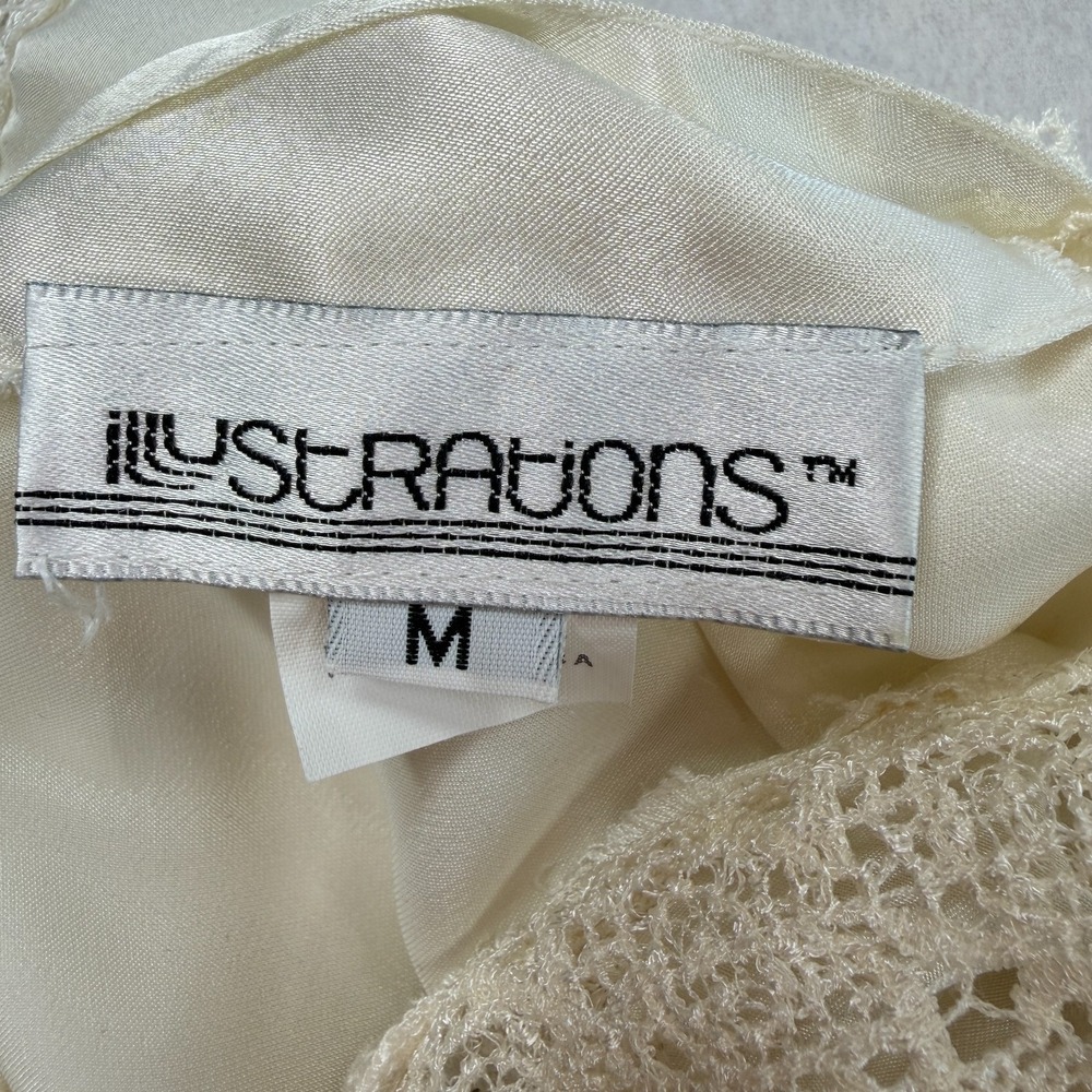 Vintage Satin Sheer Lace Victorian Top M Ivory Lace Mock Neck Prairie Romantic - Picture 8 of 10